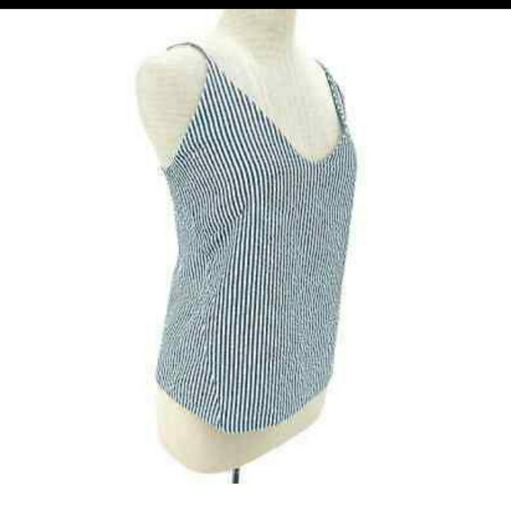 Navy and white striped v neck tank top